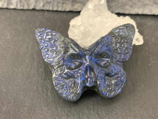 Labradorite Butterfly Carving – Natural 30x40mm Flat Back Gemstone Ornament