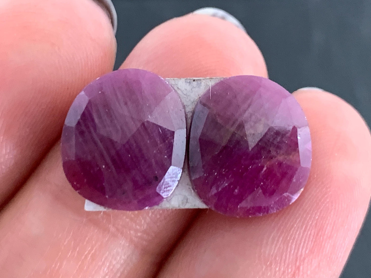 Faceted Ruby pair 11x13x2.5mm cabochon.