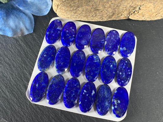 Flat Lapis Lazuli oval 10x20mm cabochon with Facted edge - calibrated cabochons