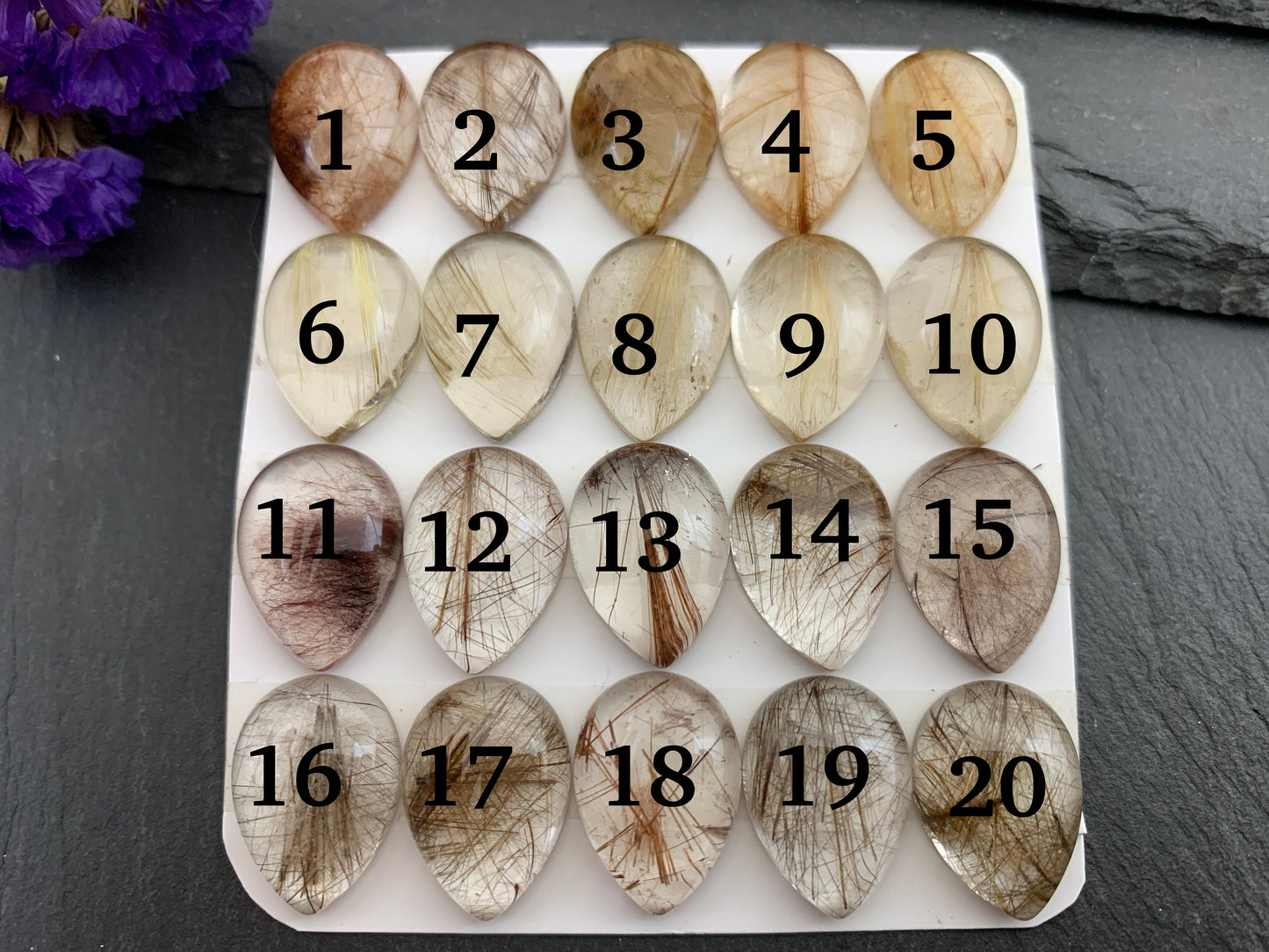Rutilated Quartz pear 13x18mm cabochon - Calibrated cabochons