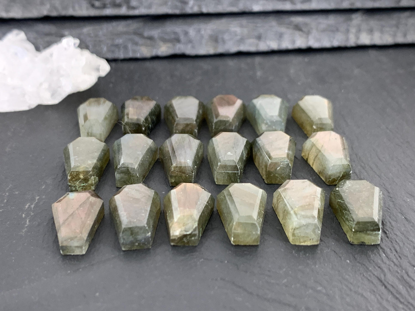 Natural Labradorite Coffin Cabochon: 10x16mm Gemstone