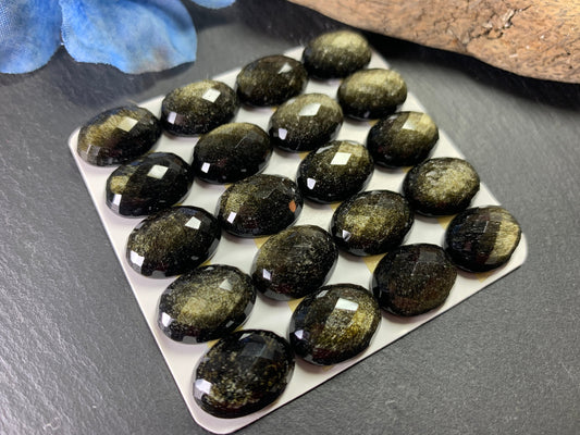 Faceted Gold Obsidian oval 12x16mm Cabochon - Calibrated cabochons
