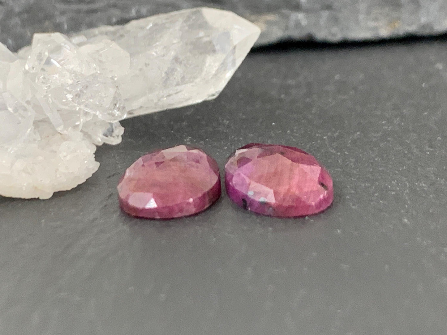 Faceted Ruby pair 8x13x3mm cabochon