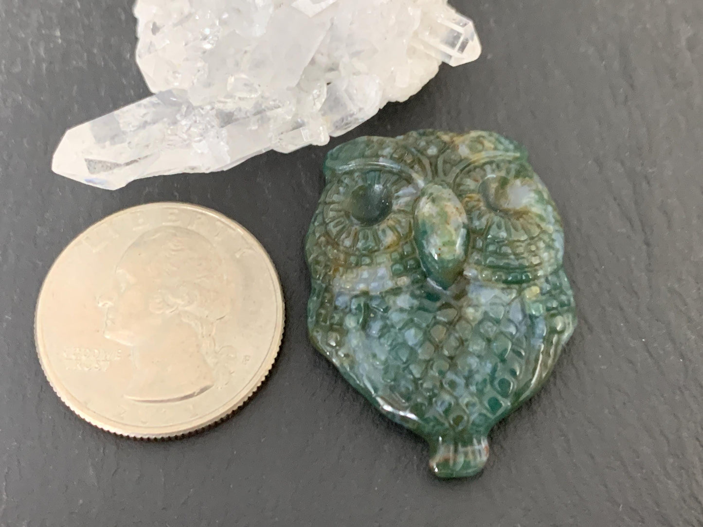 Ocean Jasper owl top drilled cabochon carving