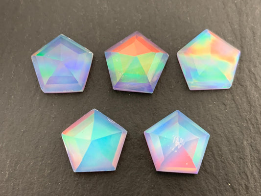Faceted  Aurora Opal hexagon 12mm cabochon - Doublet cabochons - man made Opal *