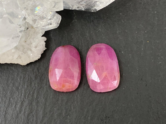 Faceted Ruby pair 8x12x3mm cabochon