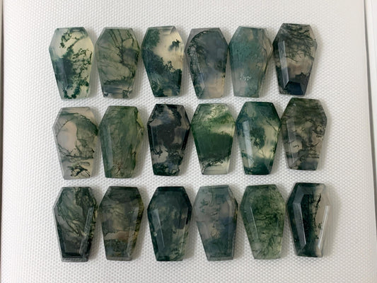 Faceted Moss Agate coffin 10x16mm cabochon