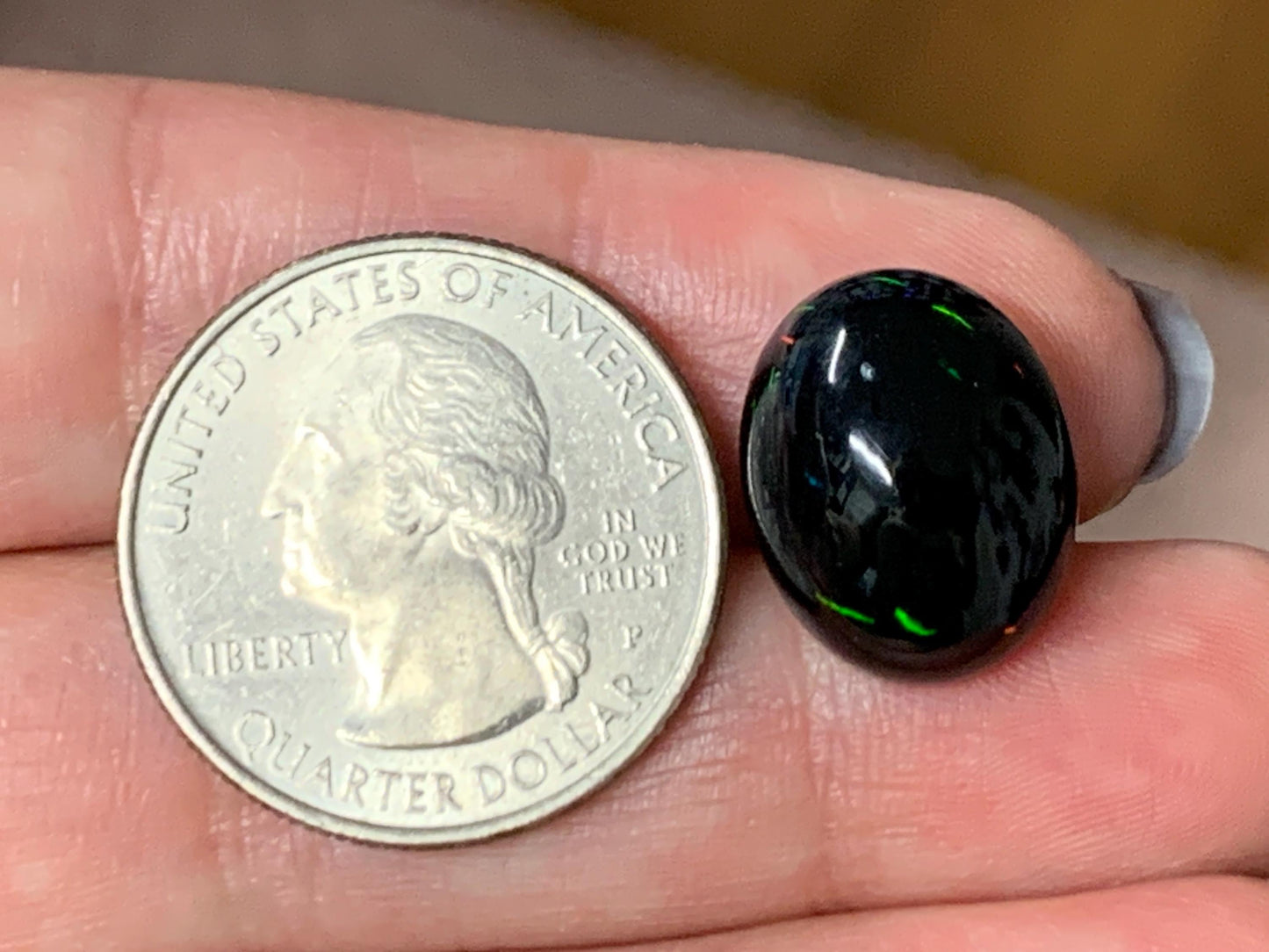 Natural Ethiopian Black Opal 13x16x5mm cabochon
