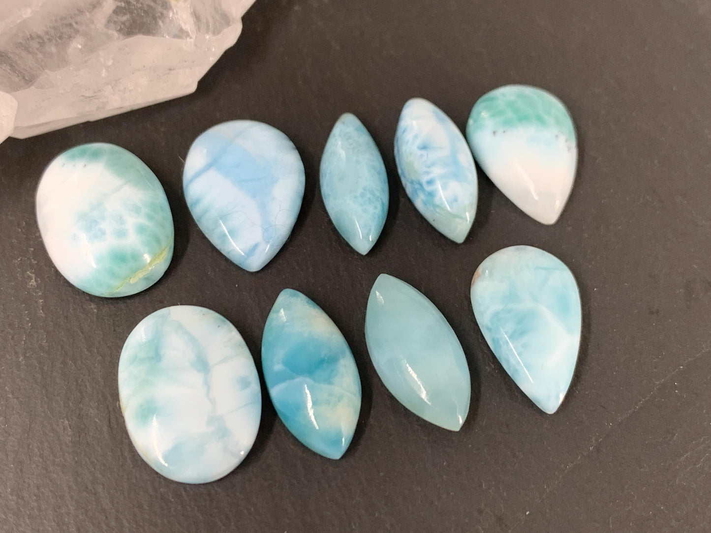 Larimar pear, oval, marquise 18mm long cabochon