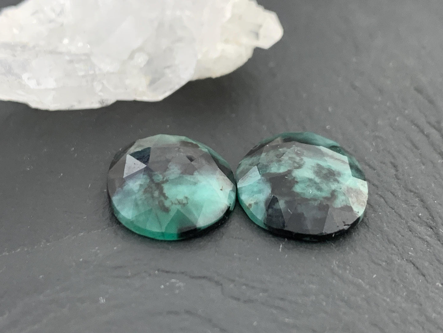 Faceted Emerald Pair 13x18x4mm cabochon