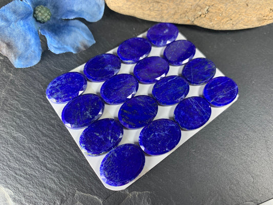 Flat Lapis Lazuli oval 15x20mm cabochon with faceted edge - calibrated cabochons
