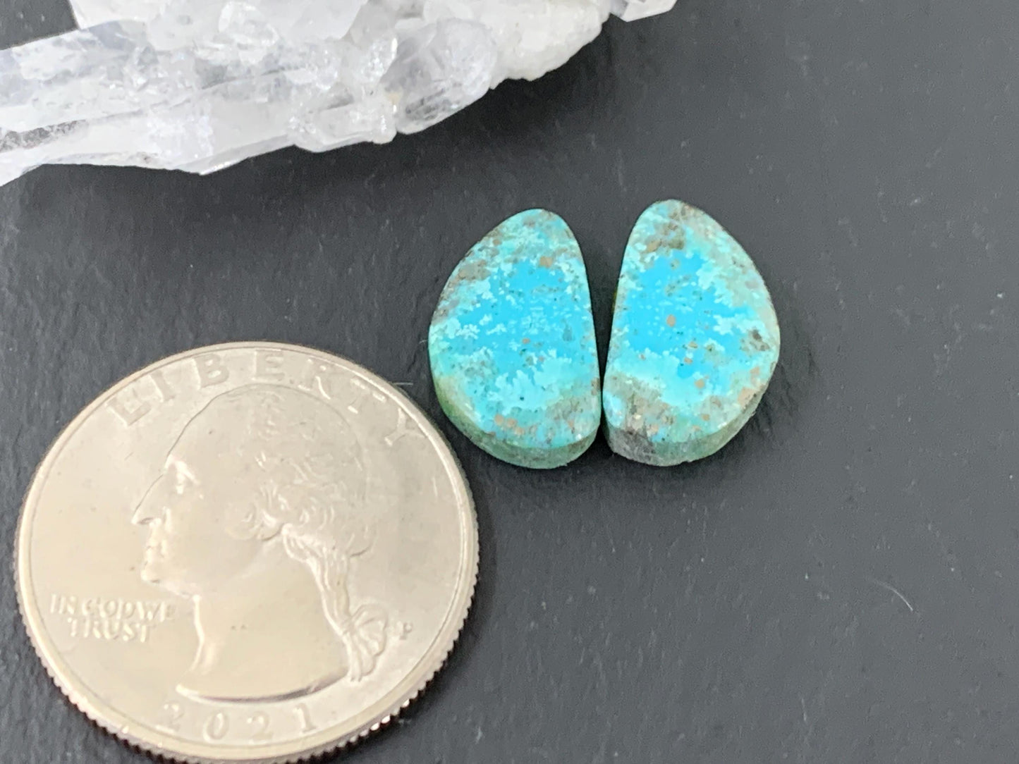 Tibetan Turquoise Pair 9x15mm Cabochon - Hand Cut Cabochon