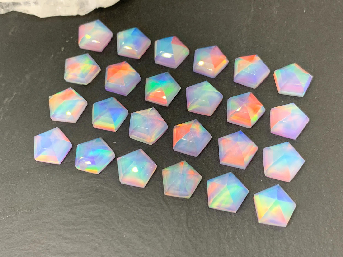 Faceted  Aurora Opal pentagon 10mm cabochon - Doublet cabochons/ Select your cabochon