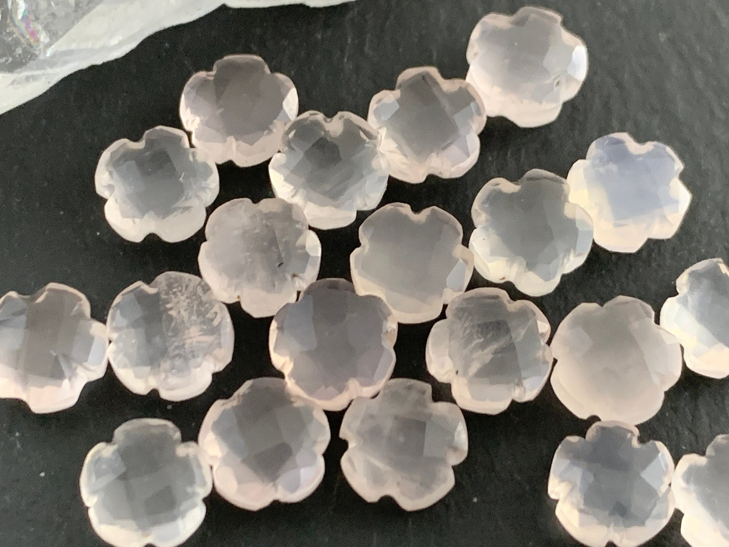 Faceted Rose Quartz flower 8mm - not cabochon