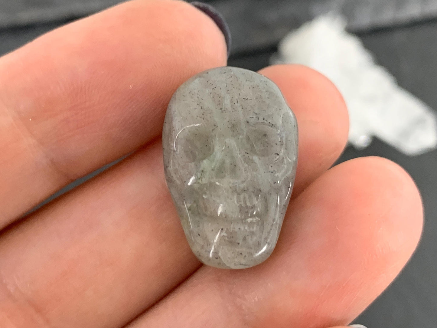Labradorite Skull Cabochon: Mystic Blue Stone Carving, 15x21mm