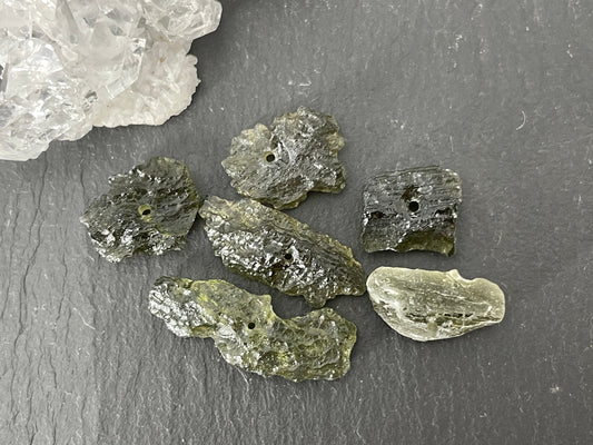 Raw Moldavite beads 12-23mm long - of of 6 beads