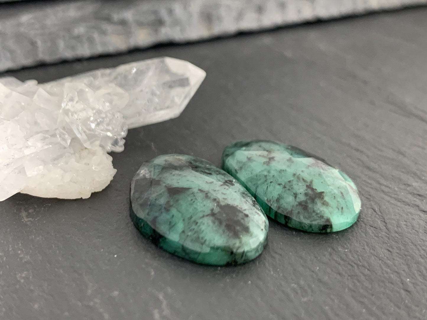 Faceted Emerald Pair 15x24x4mm cabochon