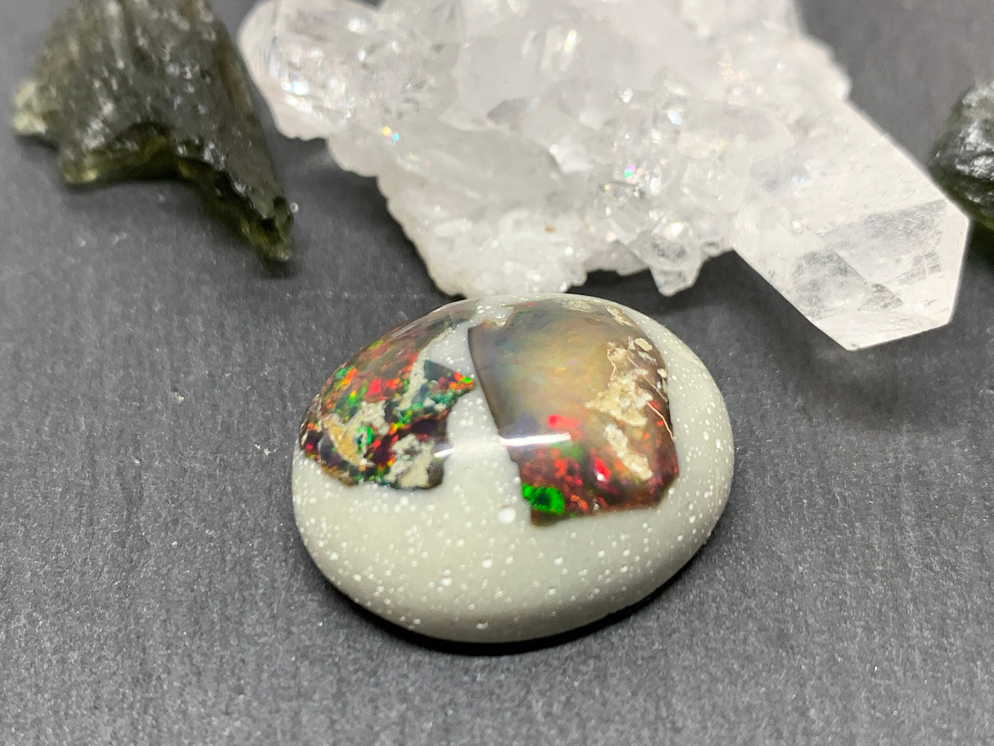 Ethiopian Opal Cabochon – Stabilized Welo Opal with Bright Play of Color - 18x22x9mm
