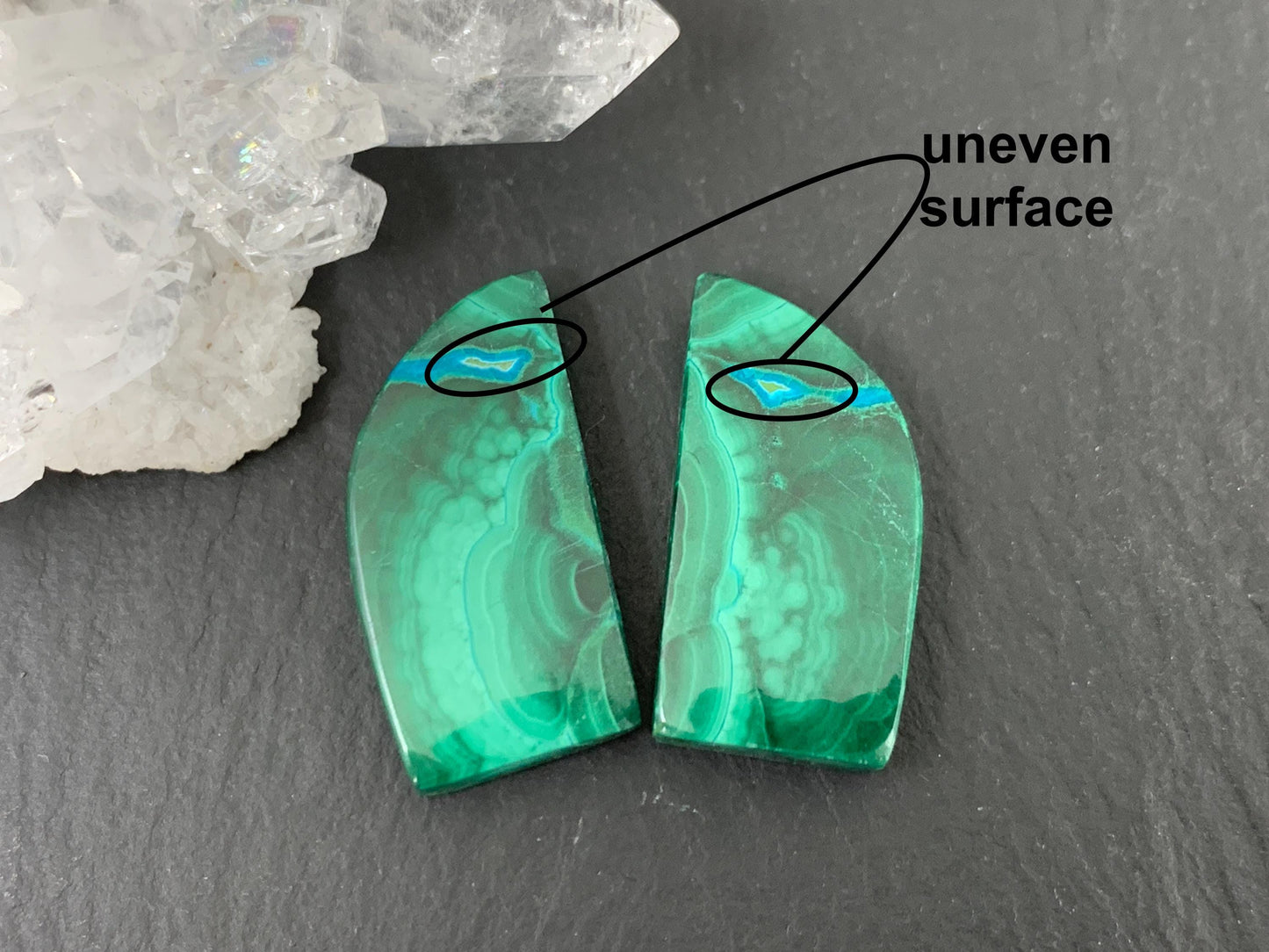 Malachite Chrysocolla free form 11x21x4mm cabochon pair