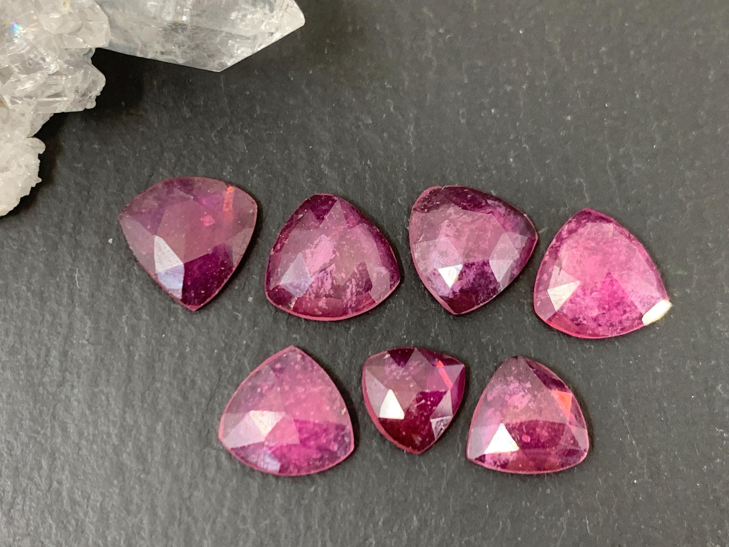 Faceted Thailand pink Sapphire triangle 7-10mm mm cabochon.