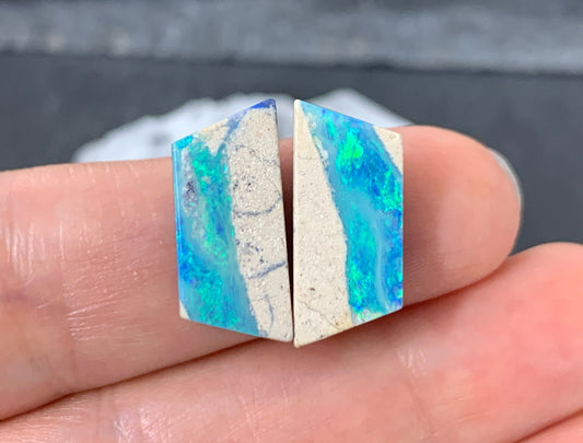 Australian Opal doublet 8x18x4mm pair of cabochons