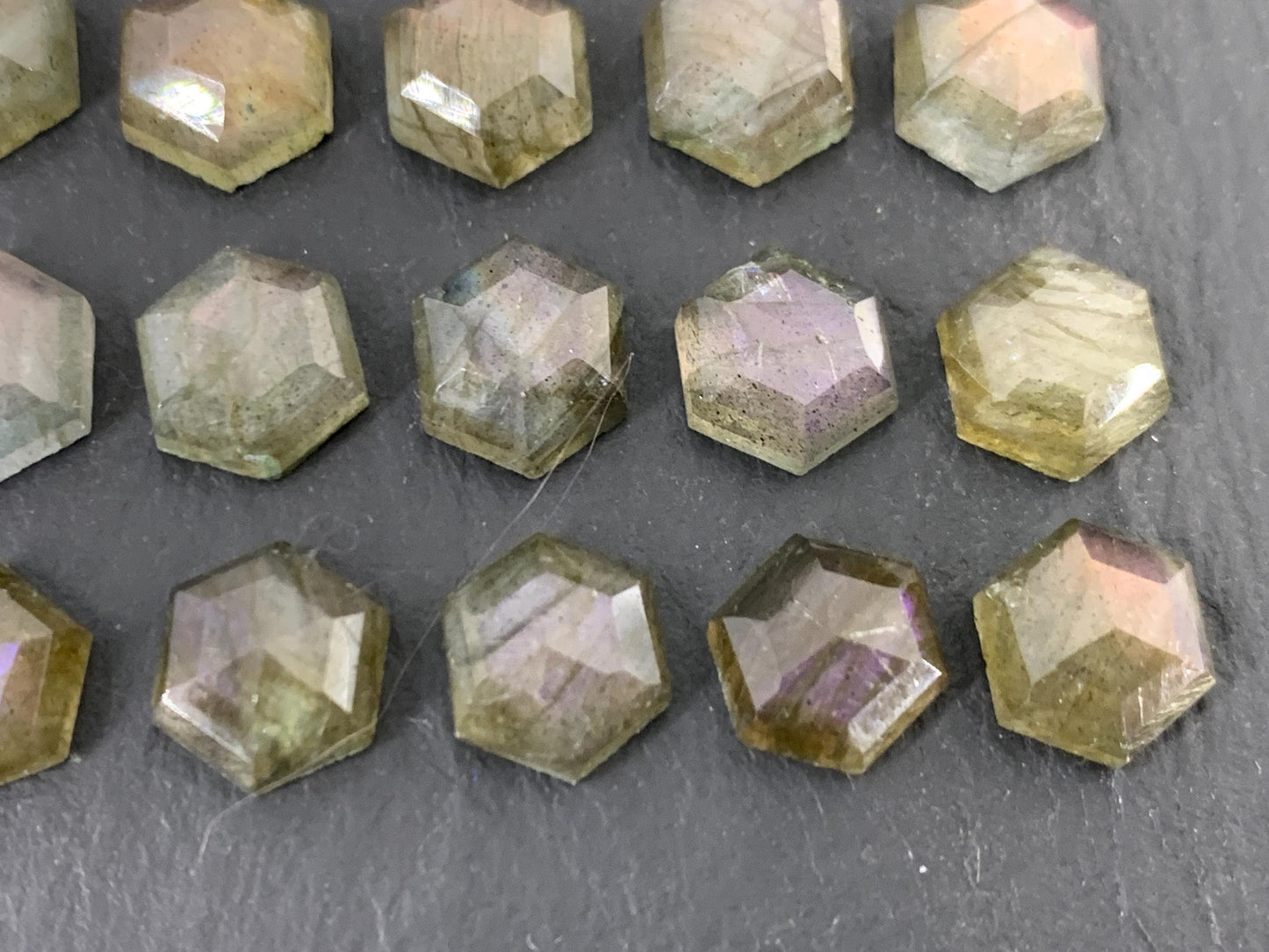 Faceted Labradorite hexagon 8mm cabochon