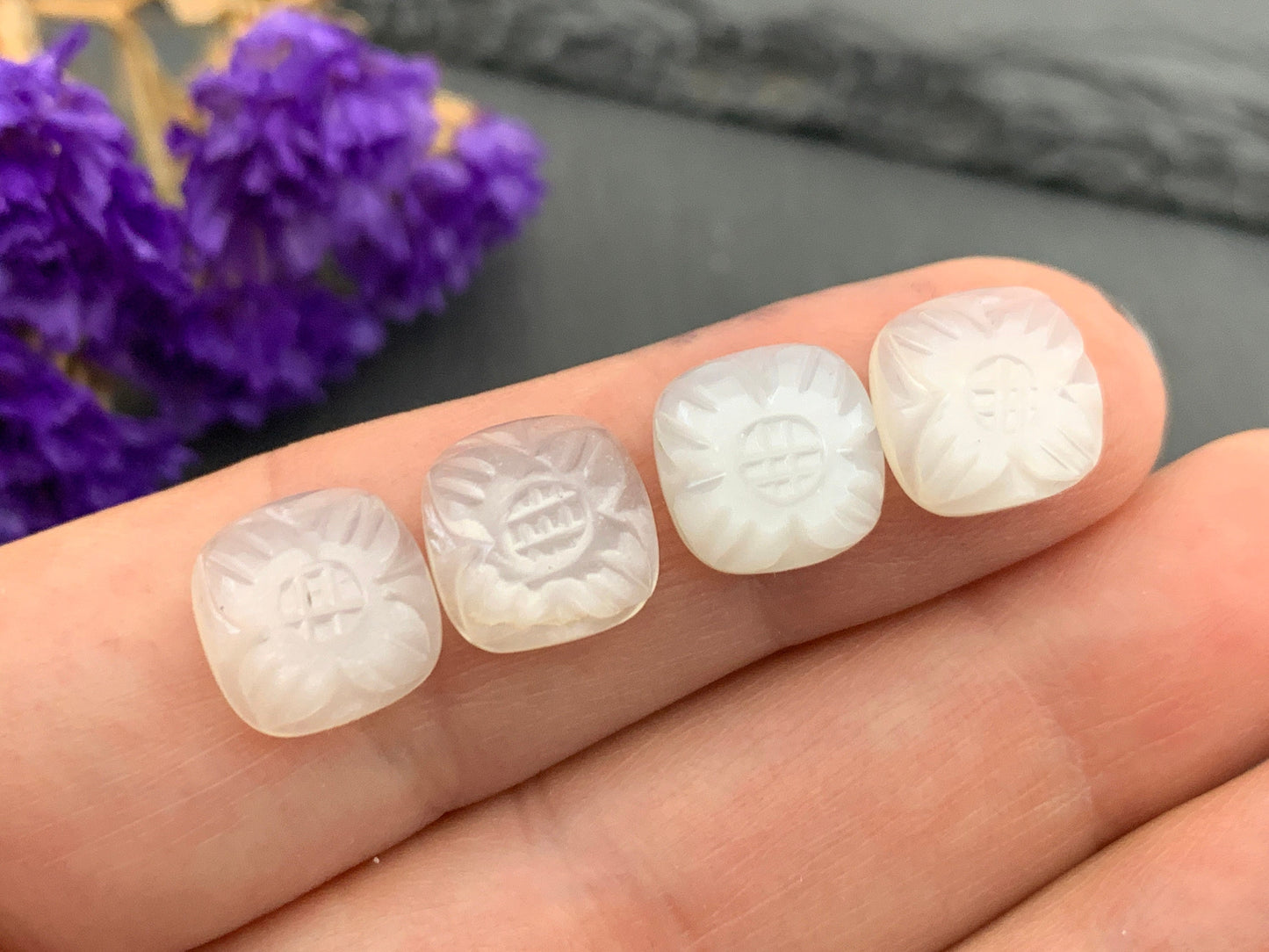 White Moonstone carved square cushion 10mm cabochon