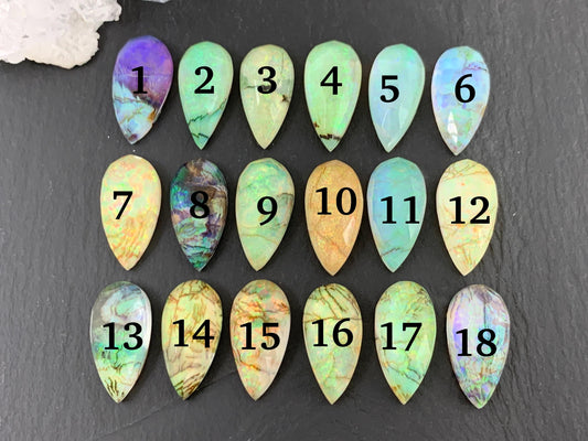 Faceted  Monarch Opal pear 10x20mm cabochons - Doublet cabochons