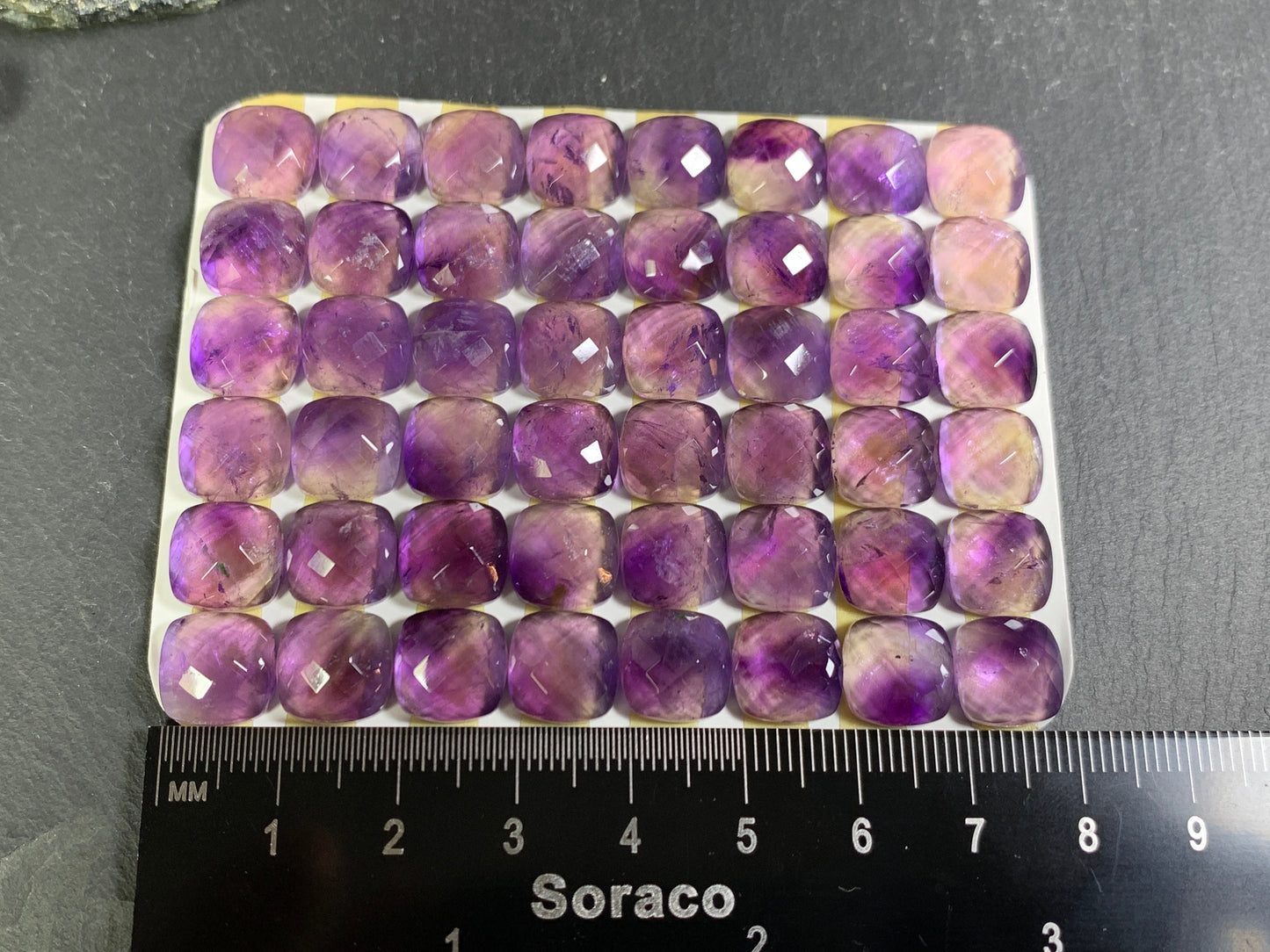 Faceted Amethyst square cushion 10mm cabochon - Calibrated cabochons