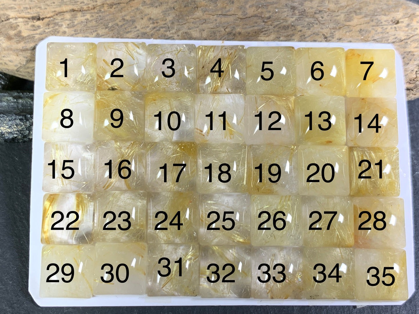 Gold Rutilated Quartz square 10mm cabochon - Calibrated cabochons