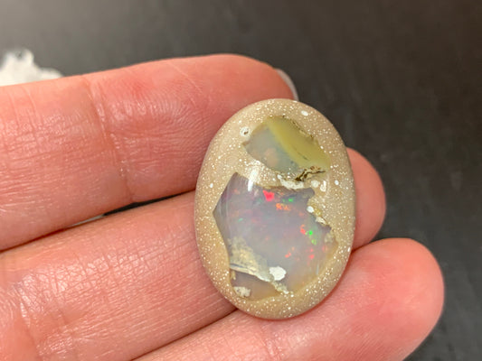 Ethiopian Opal Cabochon – Stabilized Welo Opal with Bright Play of Color - 18x25x8mm
