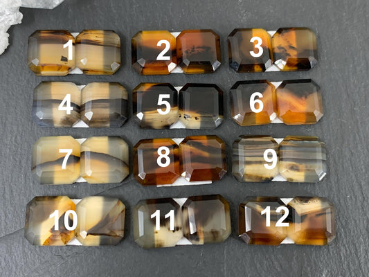 Faceted Montana Agate square 12mm cabochon - Buy by pair