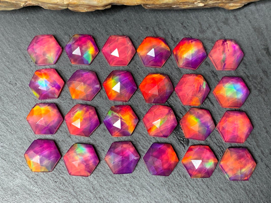 Faceted Aurora Opal hexagon 10mm cabochon - doublet cabochons
