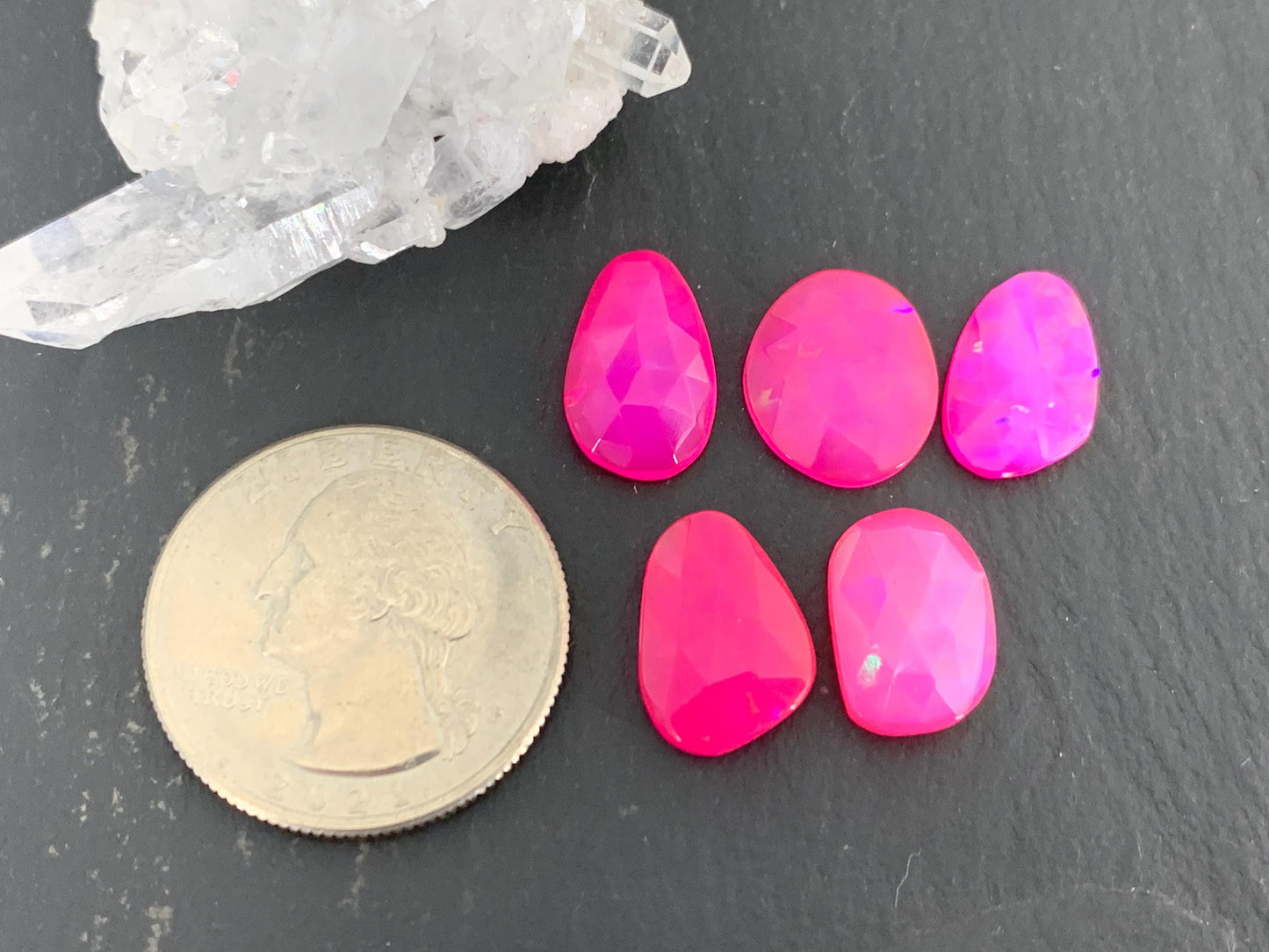 Faceted Ethiopian Pink Opal 9-14mm long cabochon