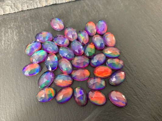 Faceted Aurora Opal oval 8x12mm cabochon - Doublet cabochons