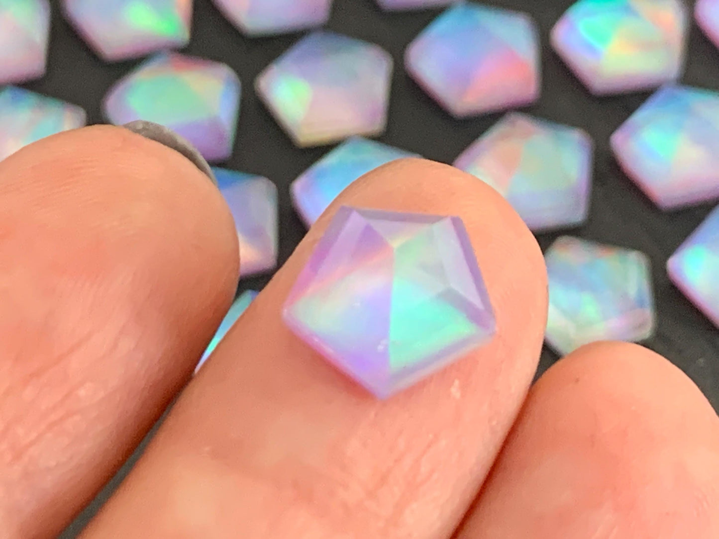 Faceted  Aurora Opal pentagon 10mm cabochon - Doublet cabochons/ Select your cabochon