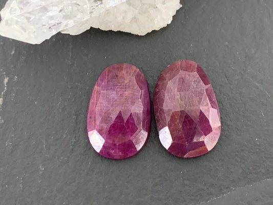 Faceted Ruby pair 8x13x3.5mm cabochon