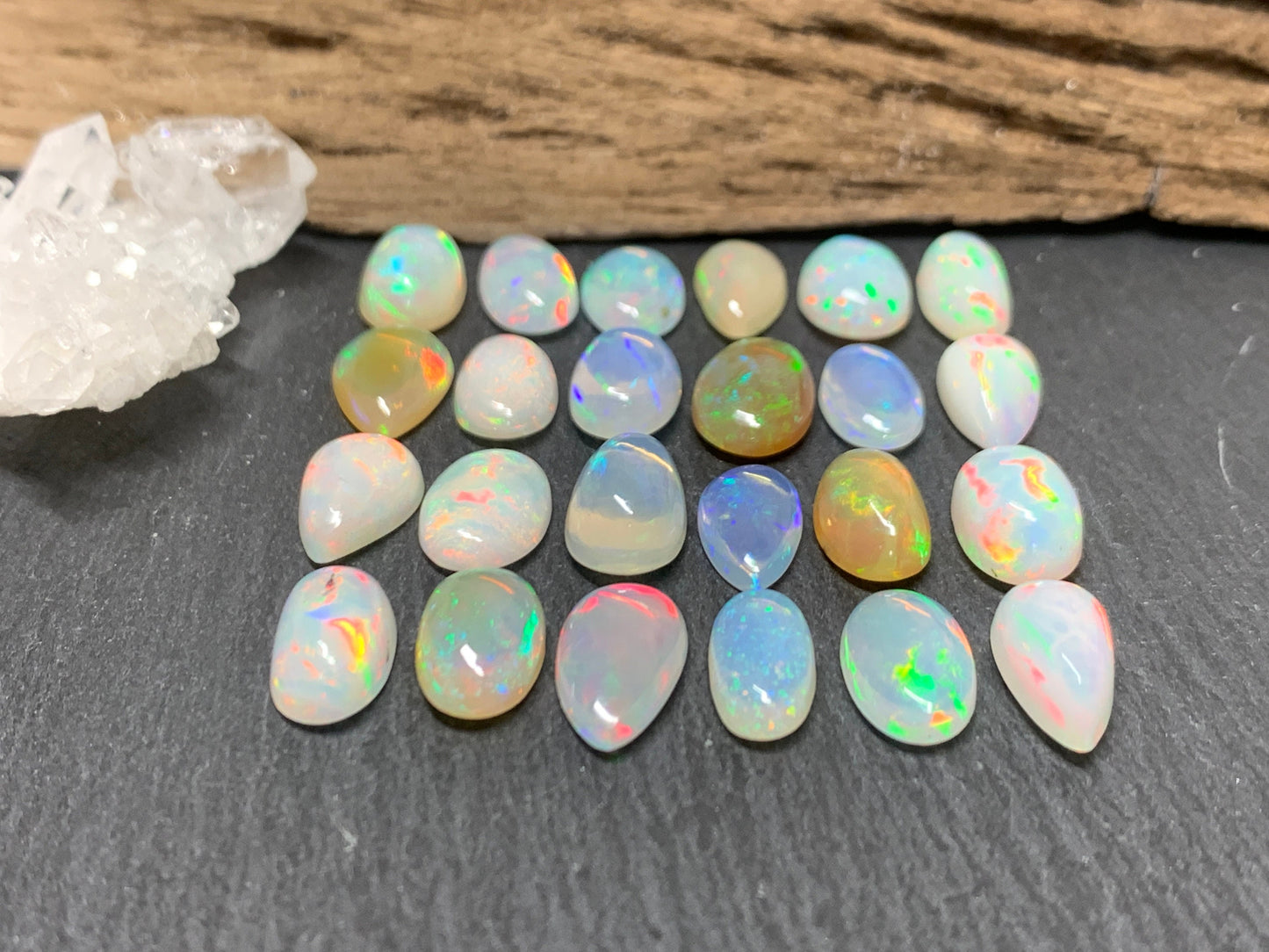 Ethiopian Opal pear, oval 11-12mm long cabochon