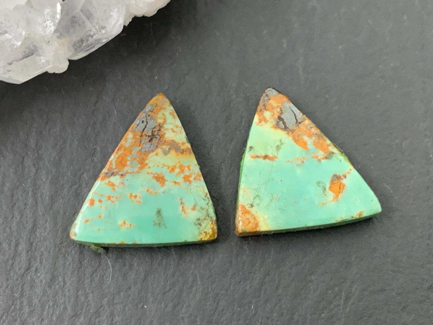 Tibetan Turquoise Pair 12x15mm Cabochon - Hand Cut Cabochon