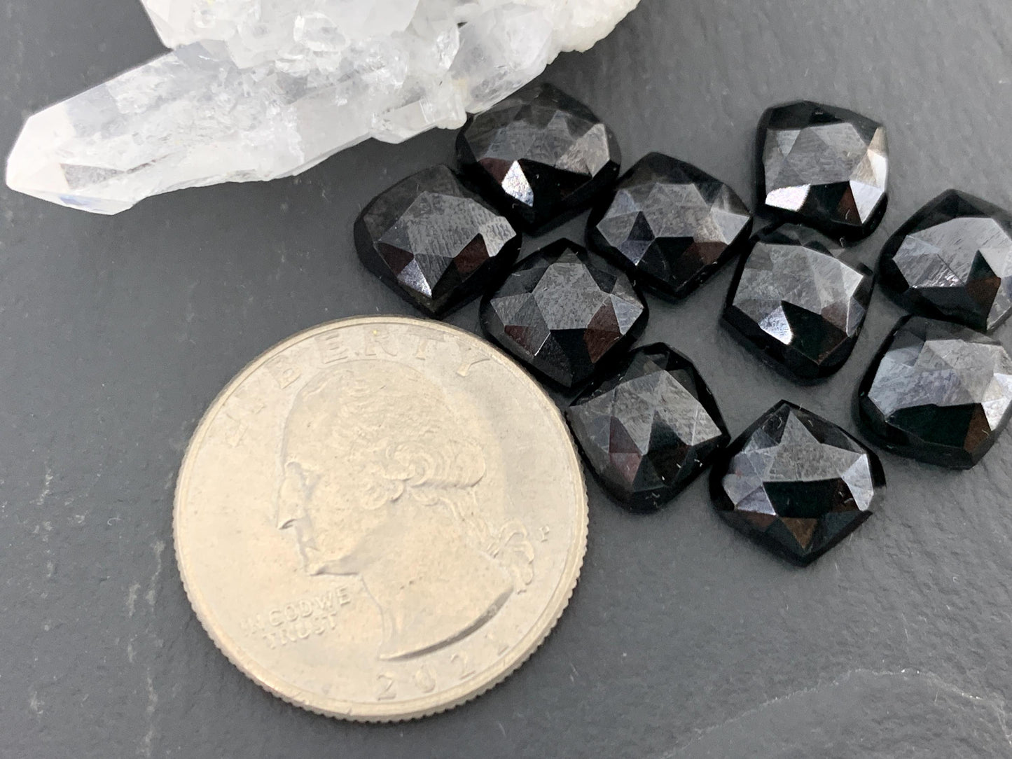 Faceted Black Spinel marquise 10mm cabochon