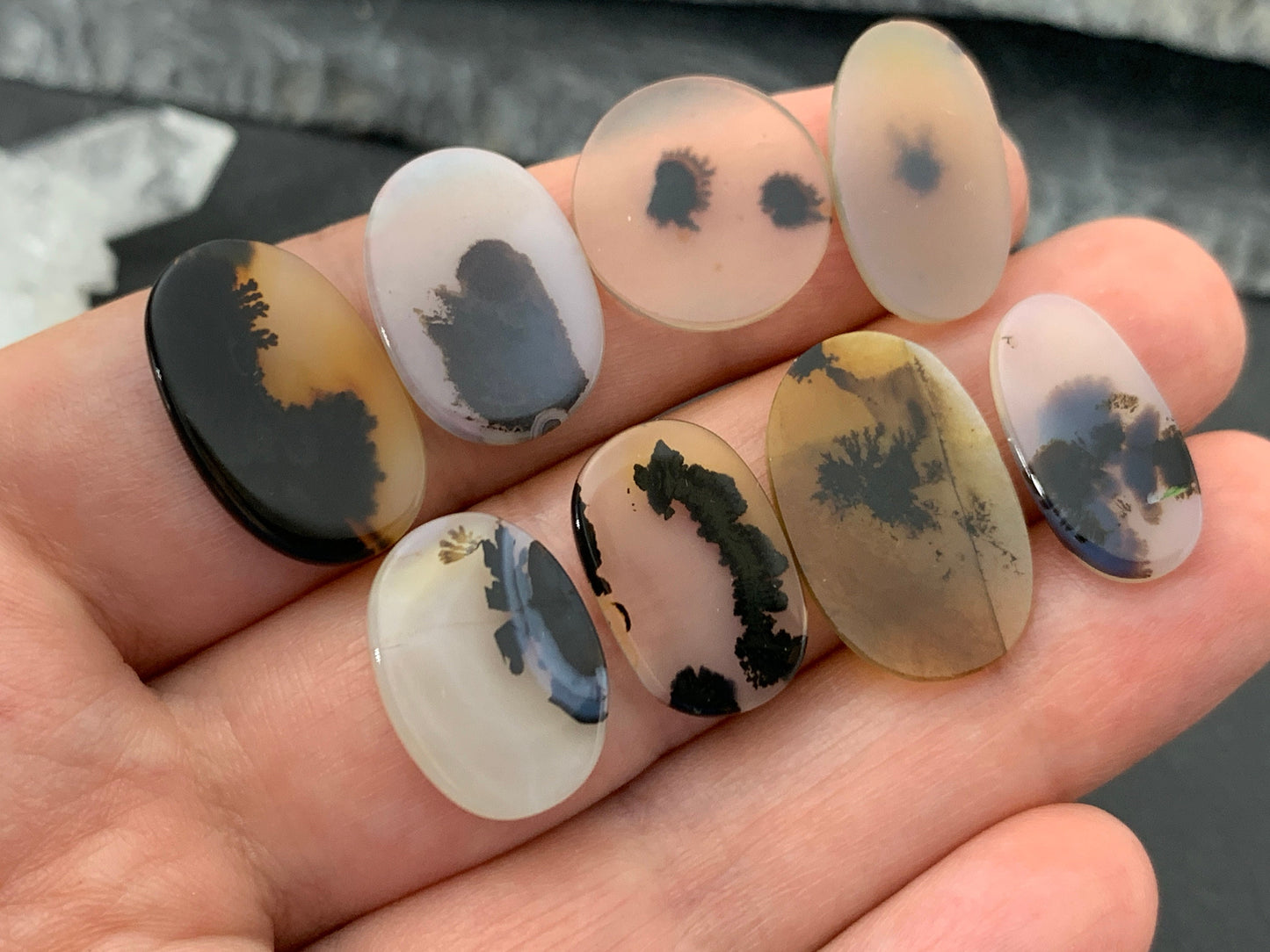 Flat Scenic Agate oval, round 16-20mm long cabochon | Natural Scenic Agate