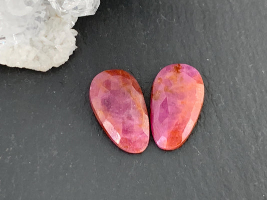 Faceted Ruby pair 8x14x3mm cabochon