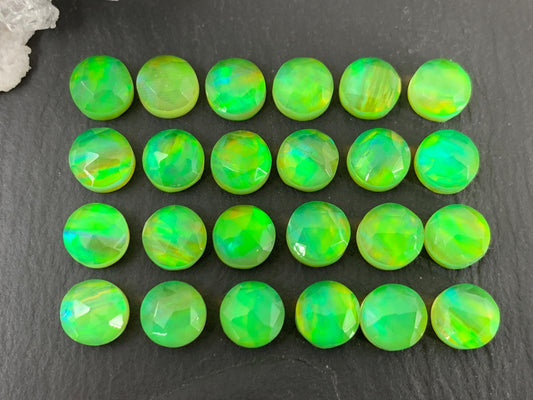 Faceted Aurora Opal round 8mm cabochon - Doublet cabochons