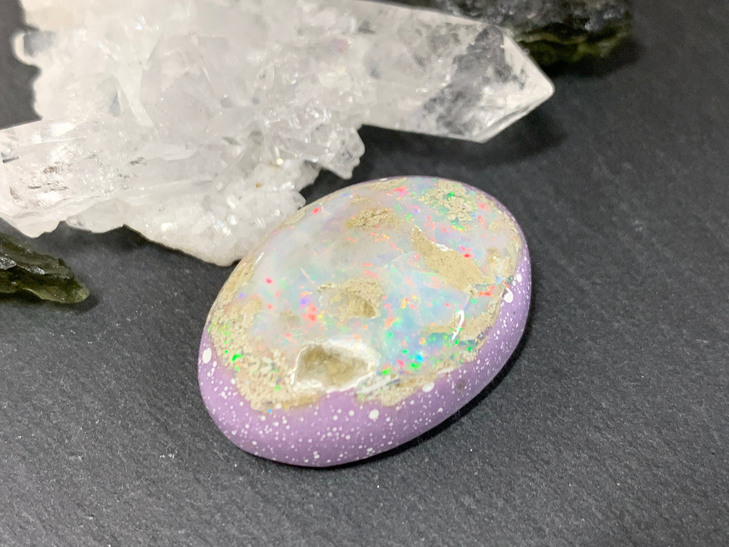 Ethiopian Opal Cabochon – Stabilized Welo Opal with Play of Color - 19x26x9mm