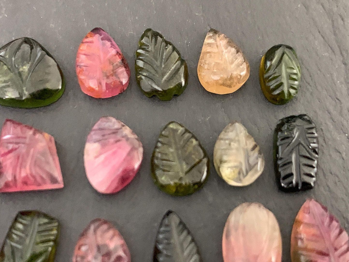 Carved Tourmaline free form 9-11mm long cabochon