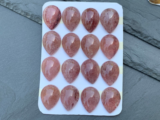 Strawberry Quartz pear 15x20mm Cabochon - Calibrated cabochons