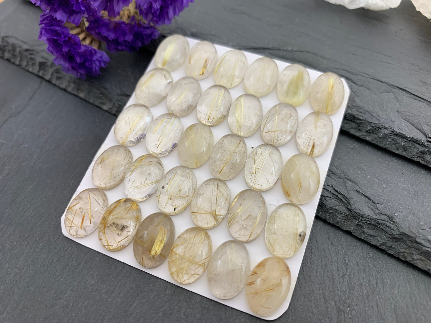 Gold Rutilated Quartz oval 10x14mm cabochon - Calibrated cabochons
