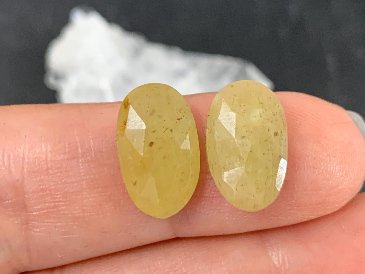 Faceted Yellow Sapphire pair 8x14x3.5mm cabochon