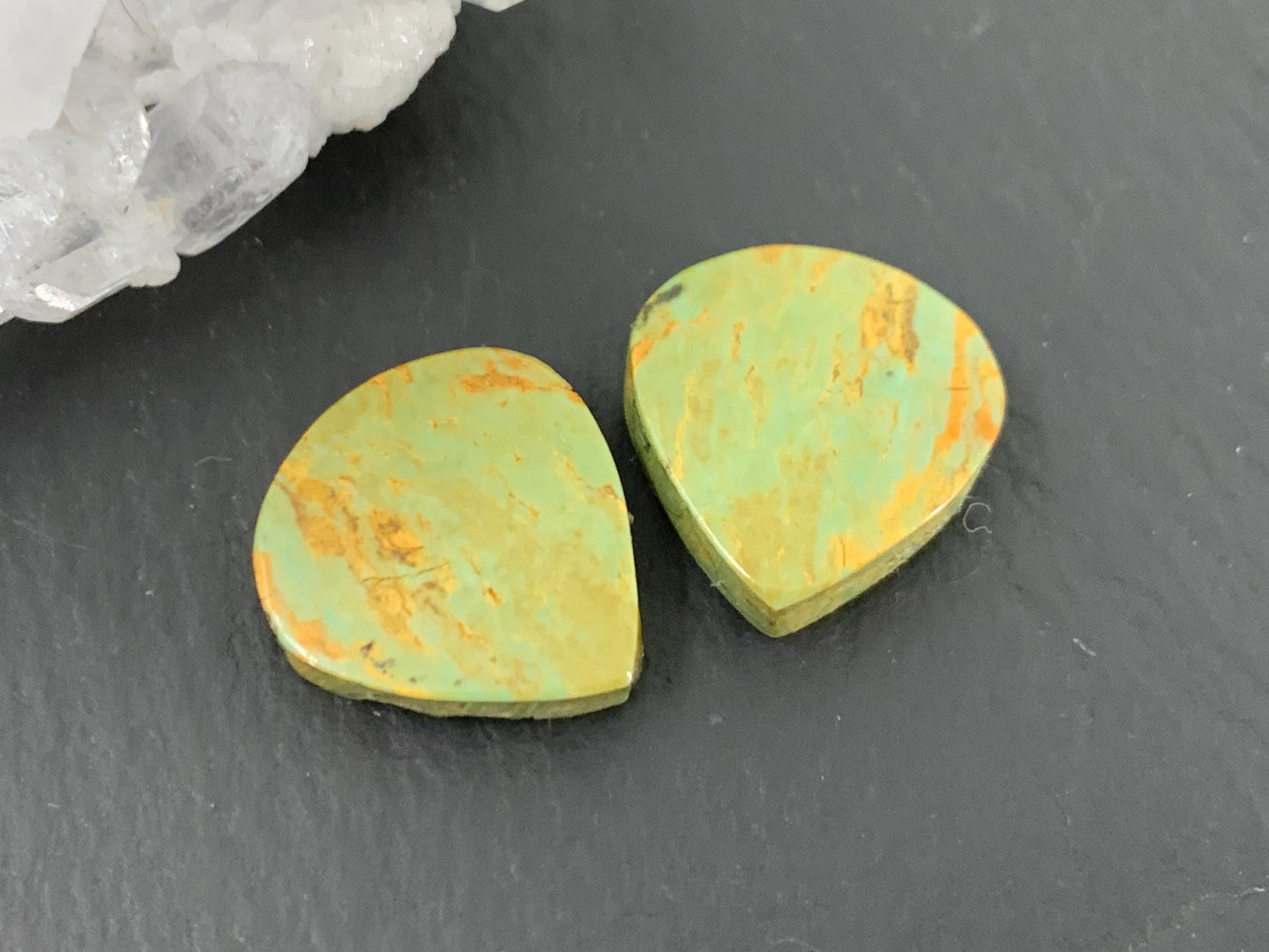 Tibetan Turquoise Pair 13x14mm Cabochon - Hand Cut Cabochon