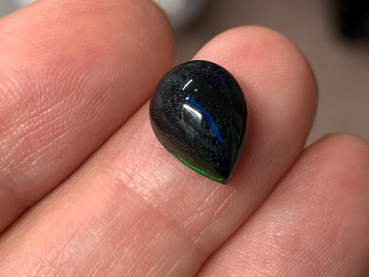 Natural Black Ethiopian Opal pear 9x12x6mm cabochon
